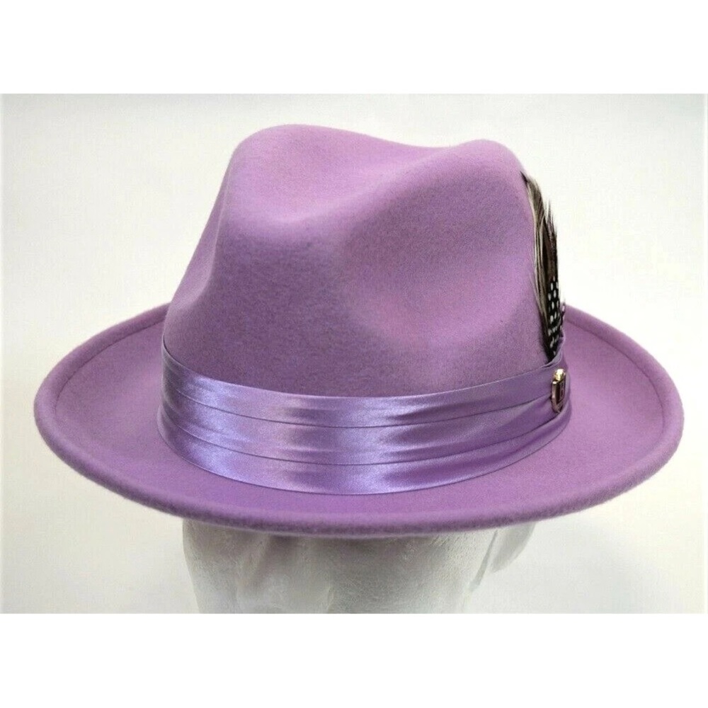 Lavender Fedora 100% Australian wool Hat with Feather‎ Accent